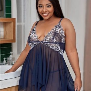 Floral Navy Blue 💝 Babydoll‎ w/thong